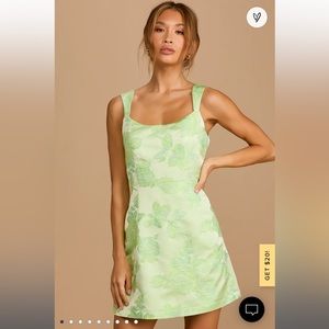 Lulu’s Brighter Side Light Green Floral Satin Jacquard Mini Dress